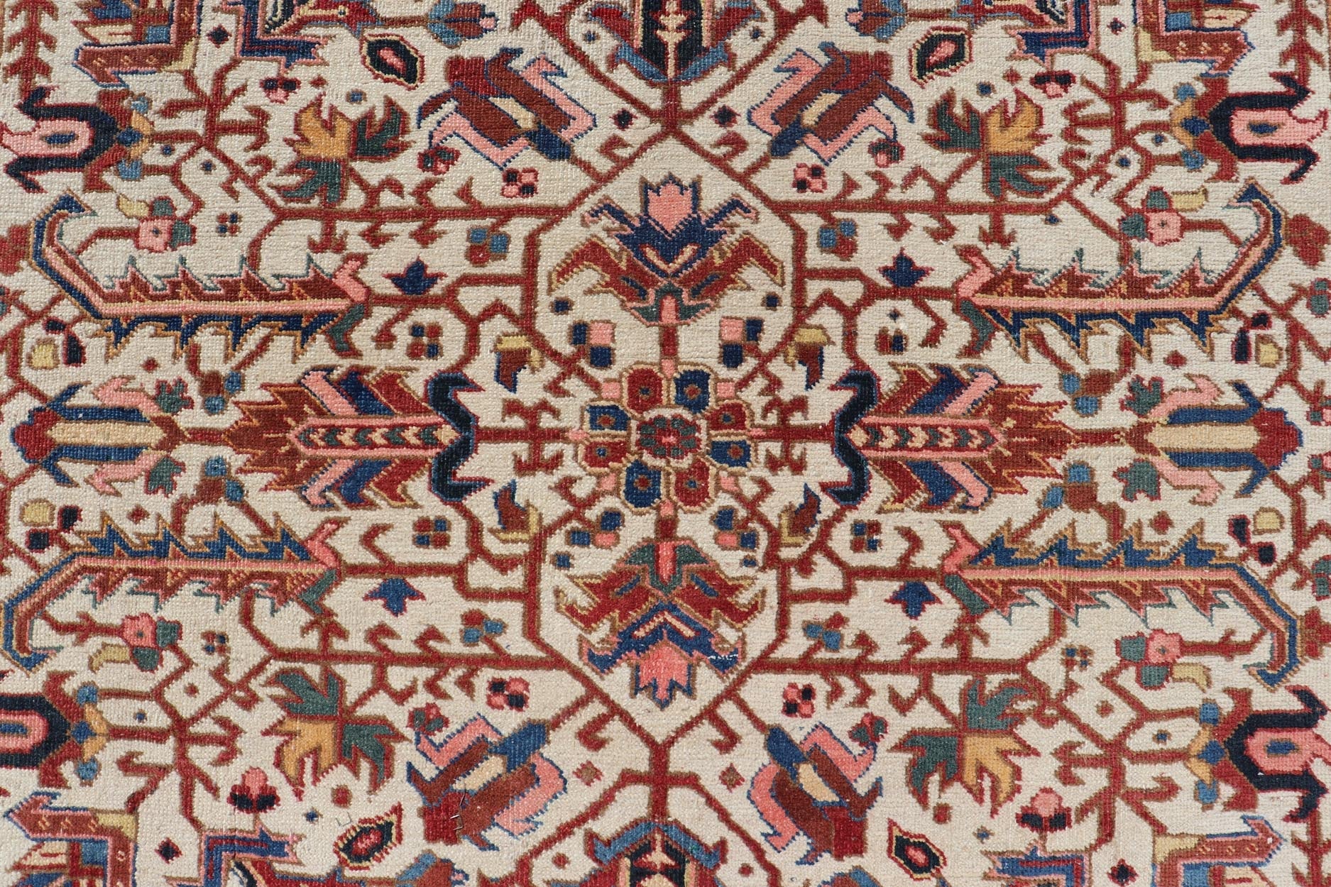 Vintage Hand - Knotted Persian Heriz Rug with All Over Geometric Design. Vintage Hand - Knotted Persian Heriz Rug in Wool with Sub - Geometric Design. Hand - Knotted Heriz Rug with All - Over Design, Keivan Woven Arts; rug EMB - 9591 - P13516, country of origin / ty... - Keivan Woven ArtsEMB - 9591 - P13516 - 15595Rug