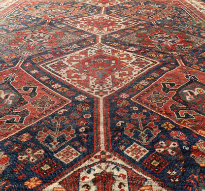 Antique Persian Shiraz Rug With Diamond Medallions in Navy Blue, Red, Green & Ivory Antique Persian Shiraz Rug with Diamond Medallions in Navy Blue, Red, Green & Ivory. Keivan Woven Arts / rug EMB - 9592 - 13509 country of origin / type: Iran / ... - Keivan Woven ArtsEMB - 9592 - 13509 - 15601Rug