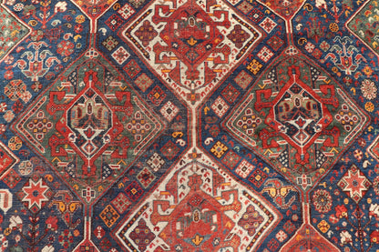 Antique Persian Shiraz Rug With Diamond Medallions in Navy Blue, Red, Green & Ivory Antique Persian Shiraz Rug with Diamond Medallions in Navy Blue, Red, Green & Ivory. Keivan Woven Arts / rug EMB - 9592 - 13509 country of origin / type: Iran / ... - Keivan Woven ArtsEMB - 9592 - 13509 - 15601Rug