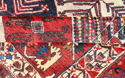 Antique Hand - Knotted Persian Bakhtiari Gallery Rug in Wool with Diamond Design This antique Persian Bakhtiari rug has been hand - knotted in wool and features an all - over sub - geometric diamond design rendered in multicolor, set upon an ivory bac... - Keivan Woven ArtsEMB - 9595 - P13521 - 15619Rug