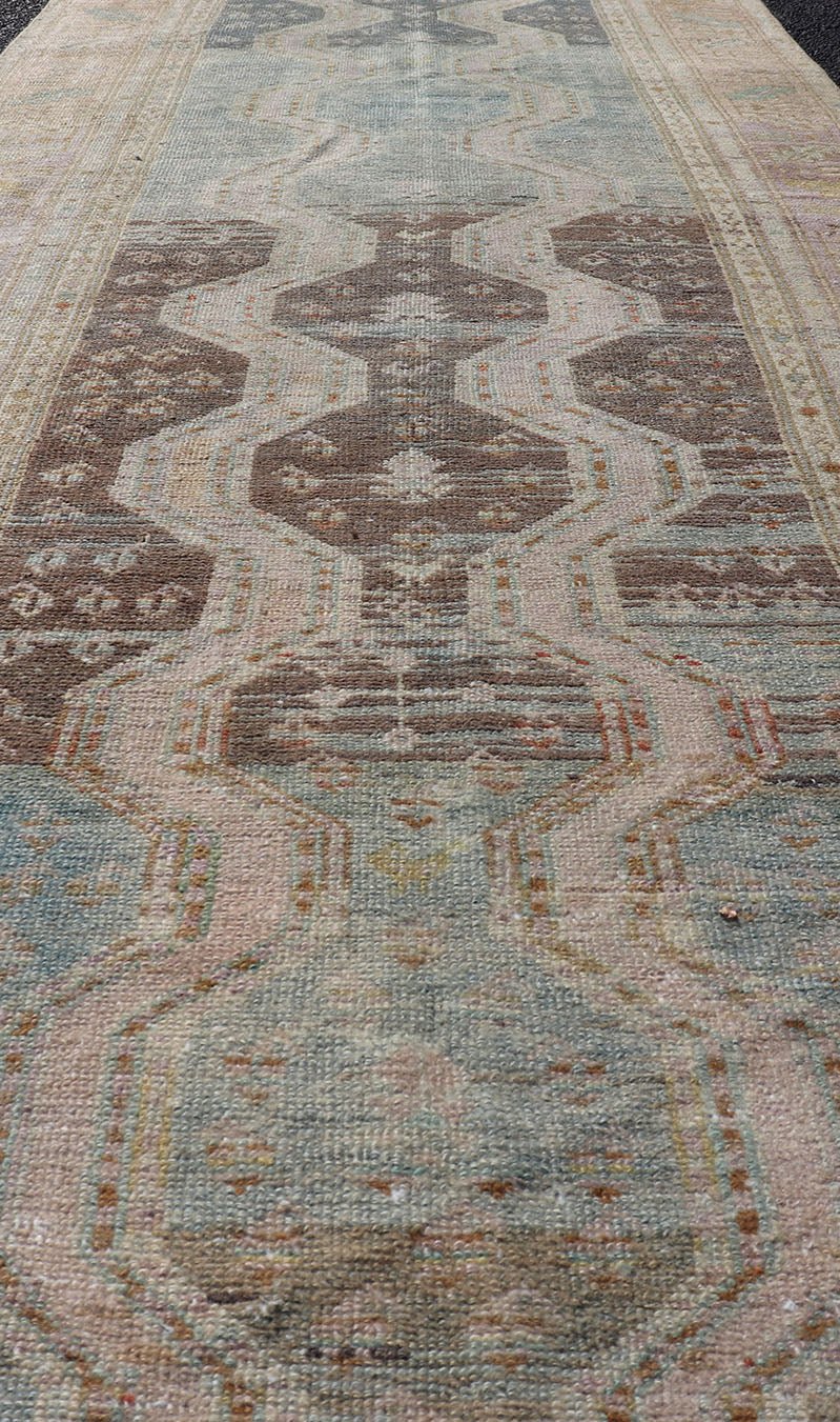 Persian Hand Knotted Hamadan Wool Runner with Geometric Design Unique Design Persian Hand Knotted Hamadan Wool Runner with Geometric Design Unique Design. Intricately designed antique Hamadan Runner in light tones. Keivan Woven Arts / rug EMB - 95... - Keivan Woven ArtsEMB - 9596 - P13513 - 15625Rug