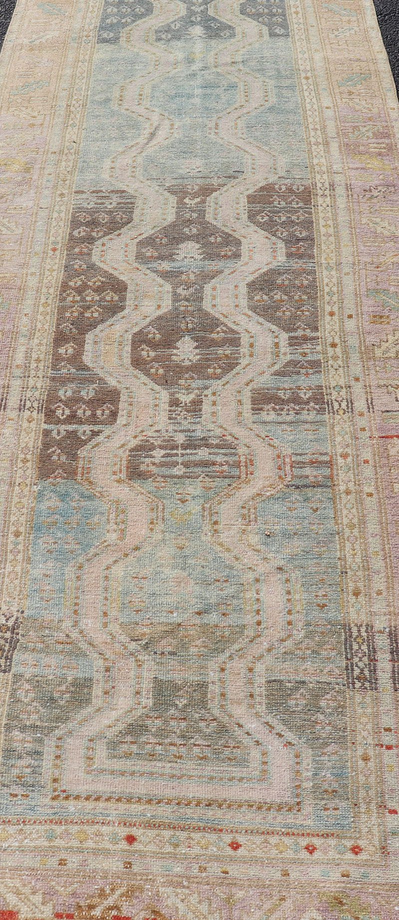 Persian Hand Knotted Hamadan Wool Runner with Geometric Design Unique Design Persian Hand Knotted Hamadan Wool Runner with Geometric Design Unique Design. Intricately designed antique Hamadan Runner in light tones. Keivan Woven Arts / rug EMB - 95... - Keivan Woven ArtsEMB - 9596 - P13513 - 15625Rug