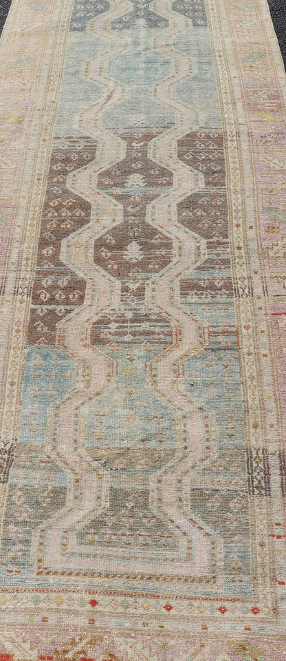 Persian Hand Knotted Hamadan Wool Runner with Geometric Design Unique Design Persian Hand Knotted Hamadan Wool Runner with Geometric Design Unique Design. Intricately designed antique Hamadan Runner in light tones. Keivan Woven Arts / rug EMB - 95... - Keivan Woven ArtsEMB - 9596 - P13513 - 15625Rug