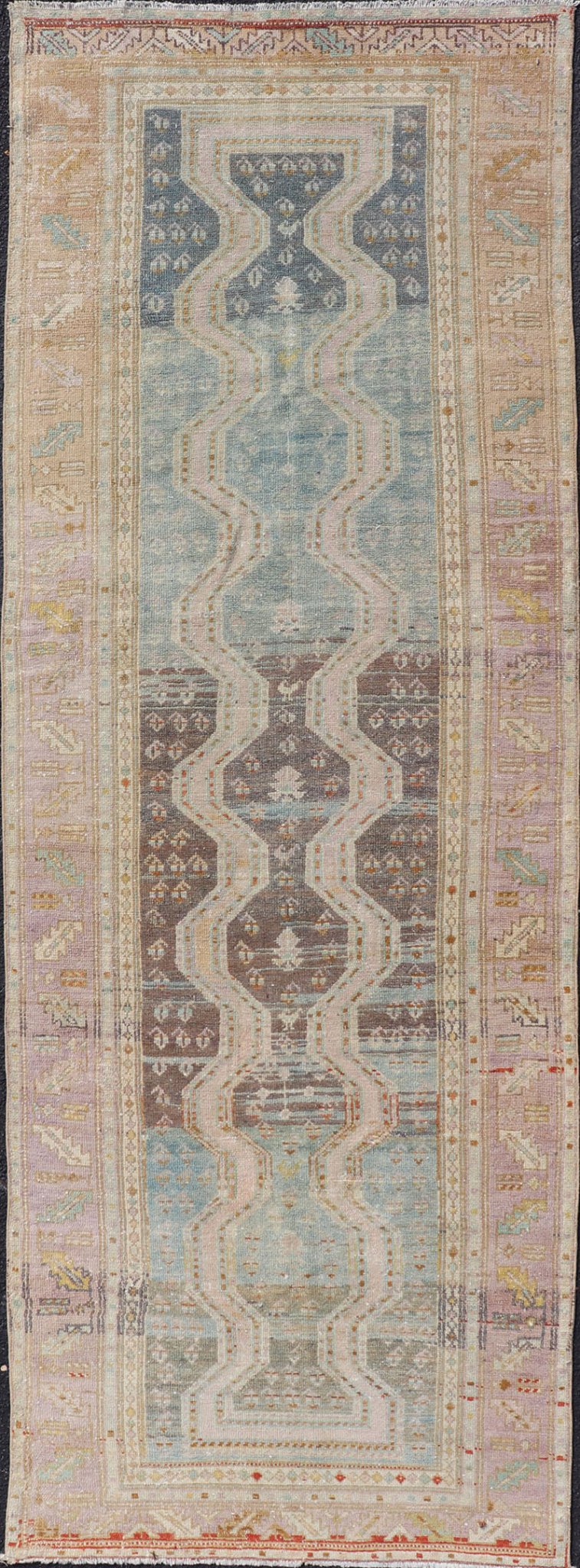 Persian Hand Knotted Hamadan Wool Runner with Geometric Design Unique Design Persian Hand Knotted Hamadan Wool Runner with Geometric Design Unique Design. Intricately designed antique Hamadan Runner in light tones. Keivan Woven Arts / rug EMB - 95... - Keivan Woven ArtsEMB - 9596 - P13513 - 15625Rug