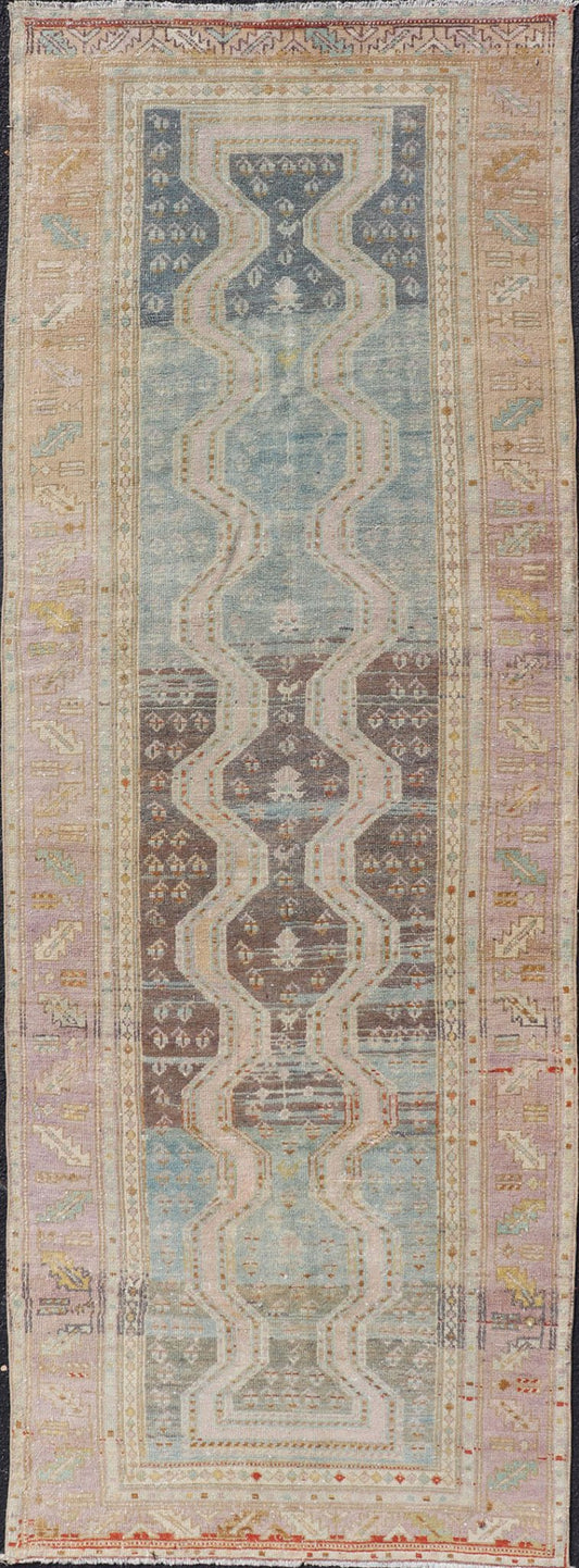 Persian Hand Knotted Hamadan Wool Runner with Geometric Design Unique Design Persian Hand Knotted Hamadan Wool Runner with Geometric Design Unique Design. Intricately designed antique Hamadan Runner in light tones. Keivan Woven Arts / rug EMB - 95... - Keivan Woven ArtsEMB - 9596 - P13513 - 15625Rug