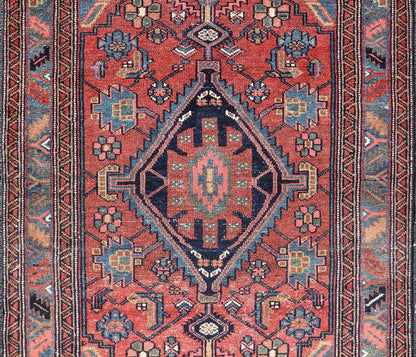 Antique Persian Hamadan rug in rich colors with geometric design, Keivan Woven Arts / rug EMB - 9602 - P13506, country of origin / type: Iran / Hamadan, circa 1920. Measures: 3'5 x 6'3 Antique Persian Hamadan Rug with Colorful Geometric Meda... - Keivan Woven ArtsEMB - 9602 - P13506 - 15637Rug