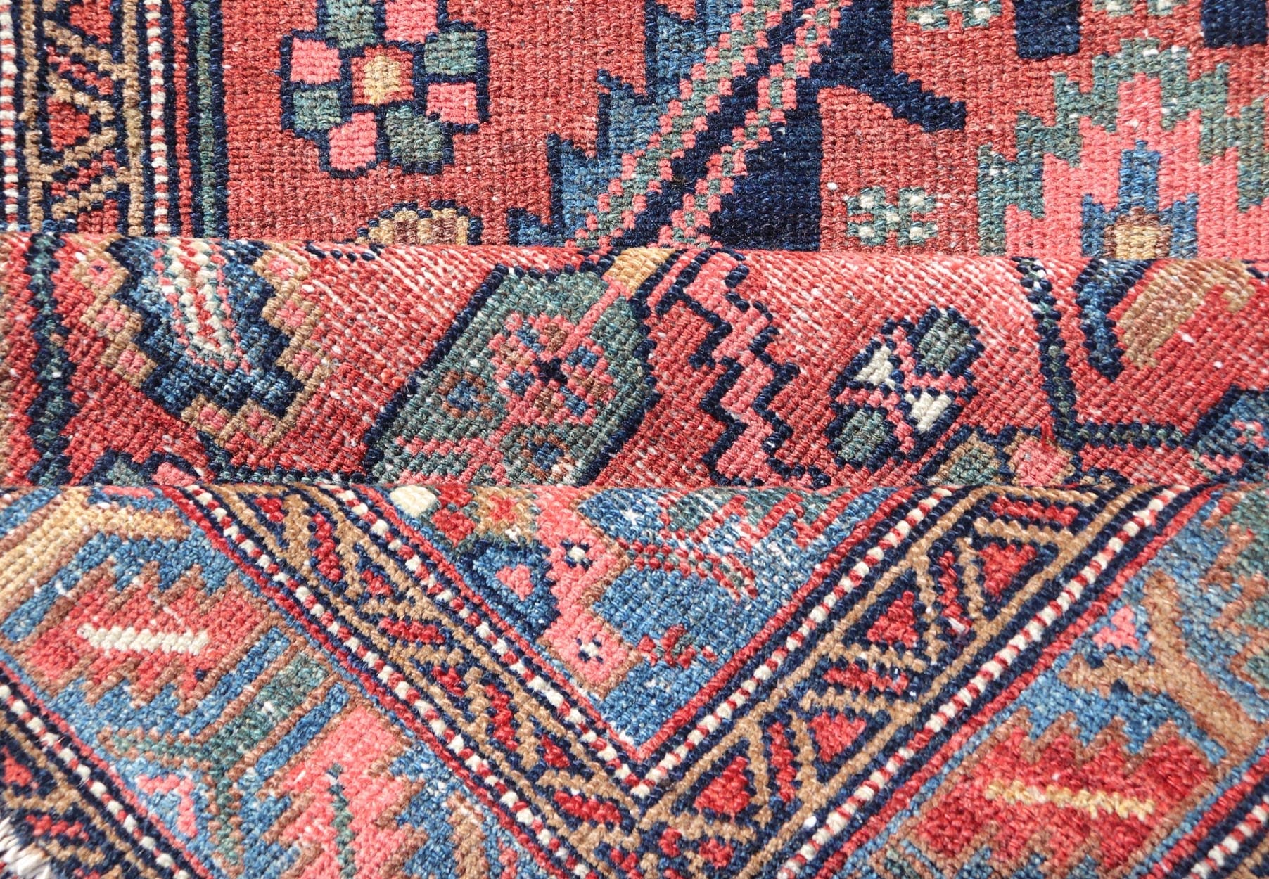 Antique Persian Hamadan rug in rich colors with geometric design, Keivan Woven Arts / rug EMB - 9602 - P13506, country of origin / type: Iran / Hamadan, circa 1920. Measures: 3'5 x 6'3 Antique Persian Hamadan Rug with Colorful Geometric Meda... - Keivan Woven ArtsEMB - 9602 - P13506 - 15637Rug