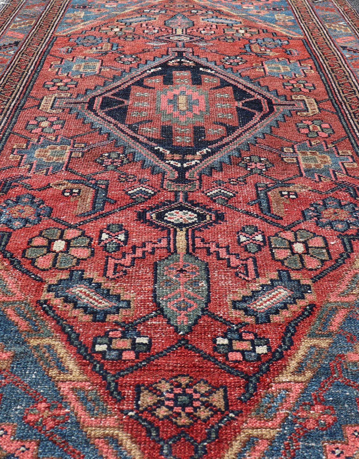 Antique Persian Hamadan rug in rich colors with geometric design, Keivan Woven Arts / rug EMB - 9602 - P13506, country of origin / type: Iran / Hamadan, circa 1920. Measures: 3'5 x 6'3 Antique Persian Hamadan Rug with Colorful Geometric Meda... - Keivan Woven ArtsEMB - 9602 - P13506 - 15637Rug