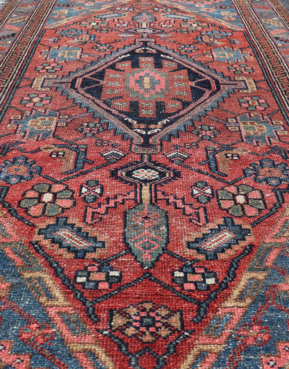 Antique Persian Hamadan rug in rich colors with geometric design, Keivan Woven Arts / rug EMB - 9602 - P13506, country of origin / type: Iran / Hamadan, circa 1920. Measures: 3'5 x 6'3 Antique Persian Hamadan Rug with Colorful Geometric Meda... - Keivan Woven ArtsEMB - 9602 - P13506 - 15637Rug