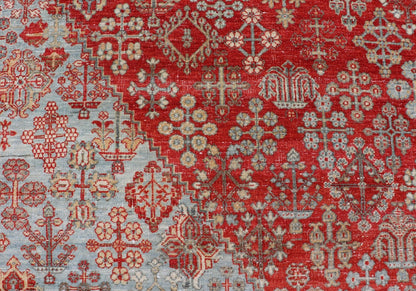 Antique Persian Joshegan Rug with Geometric Medallion Design in Red and Lt. Blue. Antique Persian Joshegan rug with geometric medallion design in red and light blue, rug EMB - 9613 - P13524, country of origin / type: Iran / Joshegan, circa 1930 ... - Keivan Woven ArtsEMB - 9613 - P13524 - 15941Rug