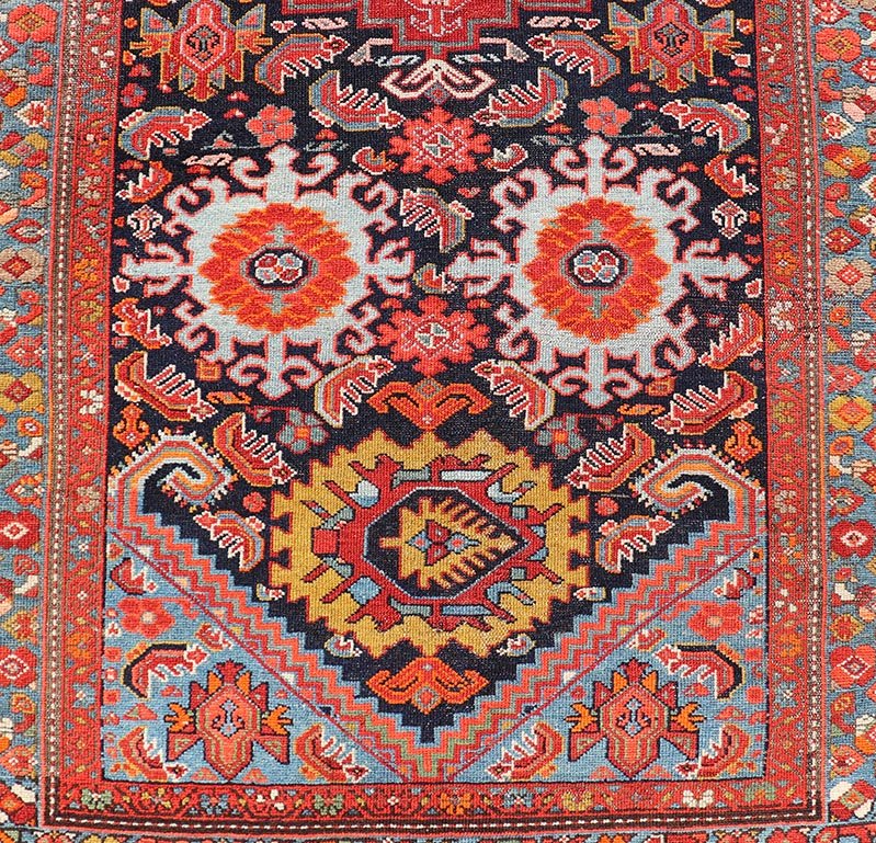 Measures: 3'3 x 10'8 Antique Persian Malayer Runner with Tribal Medallion Design in Jewel Tones. Keivan Woven Arts / rug EMB - 9618 - 13872, country of origin / type: Iran / Malayer circa 1920. - Keivan Woven ArtsEMB - 9618 - 13872 - 15953Rug