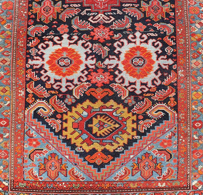Measures: 3'3 x 10'8 Antique Persian Malayer Runner with Tribal Medallion Design in Jewel Tones. Keivan Woven Arts / rug EMB - 9618 - 13872, country of origin / type: Iran / Malayer circa 1920. - Keivan Woven ArtsEMB - 9618 - 13872 - 15953Rug