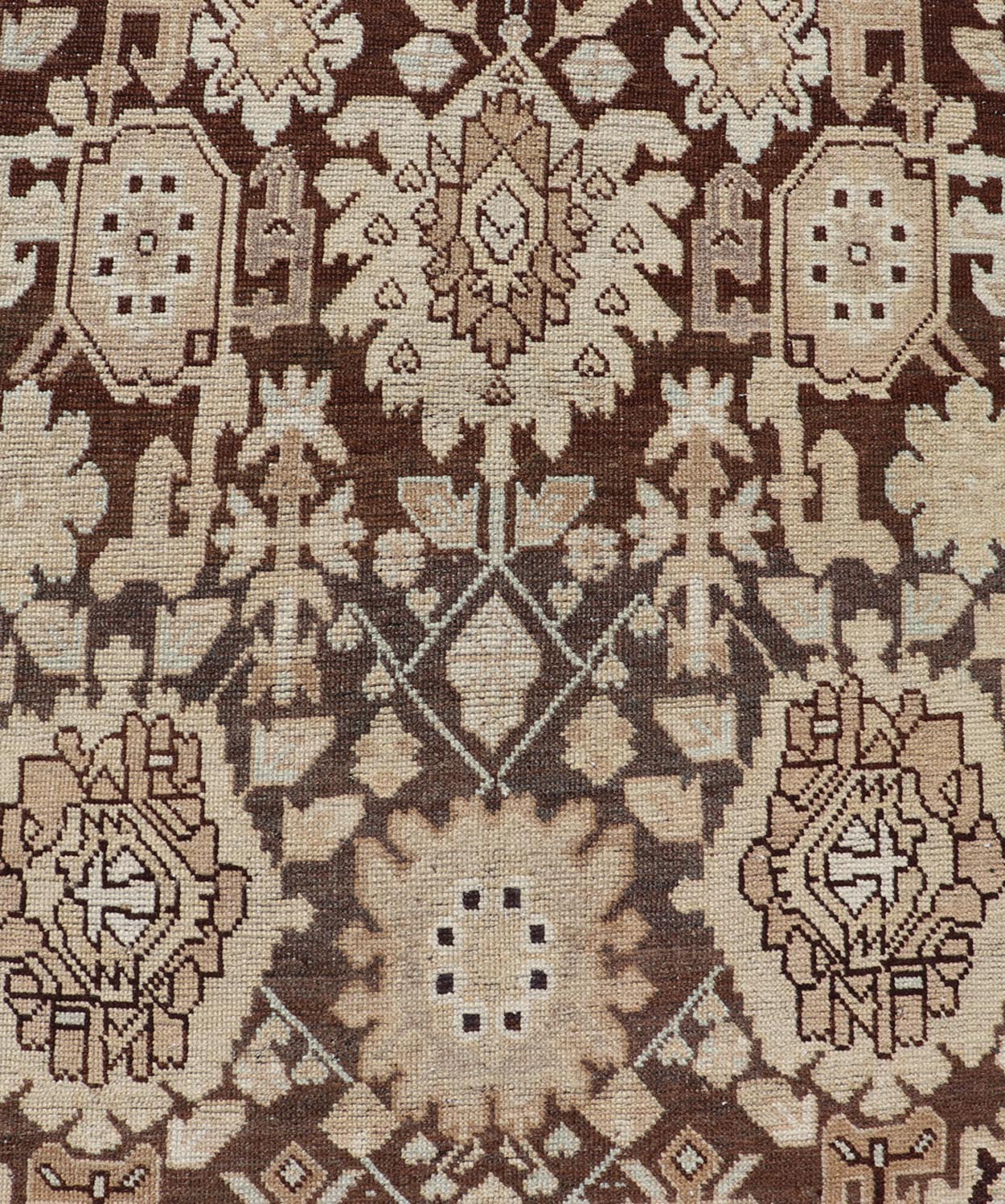 Antique Karabagh Runner with All - Over Floral Medallion Design in Brown and Tan Antique Karabagh in brown and tan colored antique Karabagh runner with floral design, Keivan Woven Arts / rug EMB - 9619 - P13569, country of origin / type: / Karabagh, ... - Keivan Woven ArtsEMB - 9619 - P13569 - 15959Rug