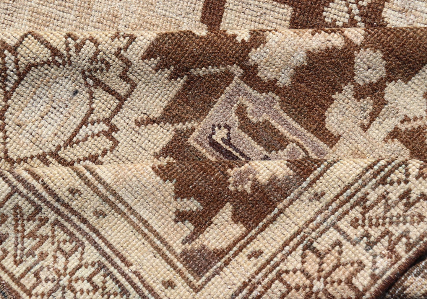 Antique Karabagh Runner with All - Over Floral Medallion Design in Brown and Tan Antique Karabagh in brown and tan colored antique Karabagh runner with floral design, Keivan Woven Arts / rug EMB - 9619 - P13569, country of origin / type: / Karabagh, ... - Keivan Woven ArtsEMB - 9619 - P13569 - 15959Rug