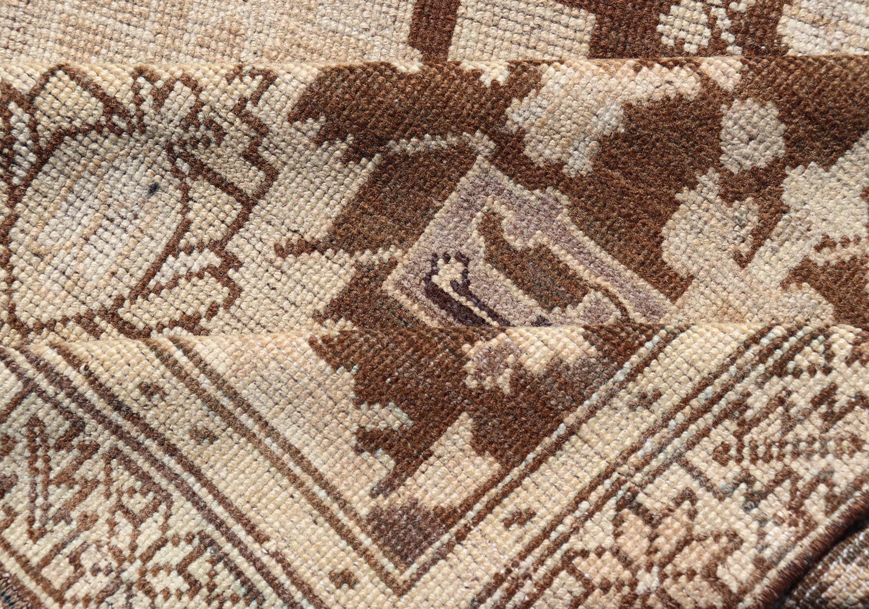 Antique Karabagh Runner with All - Over Floral Medallion Design in Brown and Tan Antique Karabagh in brown and tan colored antique Karabagh runner with floral design, Keivan Woven Arts / rug EMB - 9619 - P13569, country of origin / type: / Karabagh, ... - Keivan Woven ArtsEMB - 9619 - P13569 - 15959Rug
