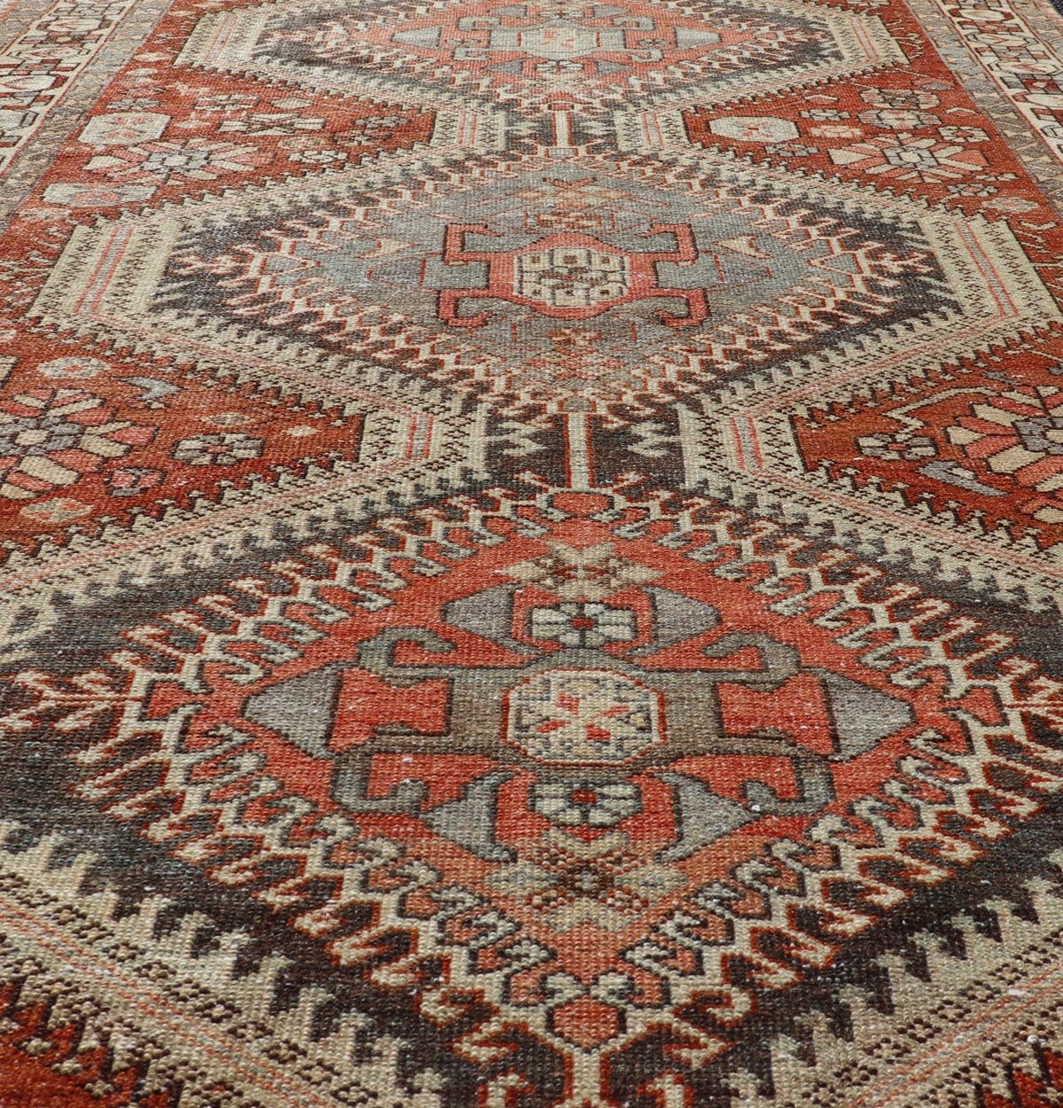 Antique Persian Tribal Bakhtiari Rug with Geometric Design Antique Tribal Bakhtiari Rug, rug EMB - 9620 - P13523, country of origin / type: Persian / Bakhtiari, circa Early - 20th Century. Measures: 5'2 x 8'3. - Keivan Woven ArtsEMB - 9620 - P13523 - 15965Rug