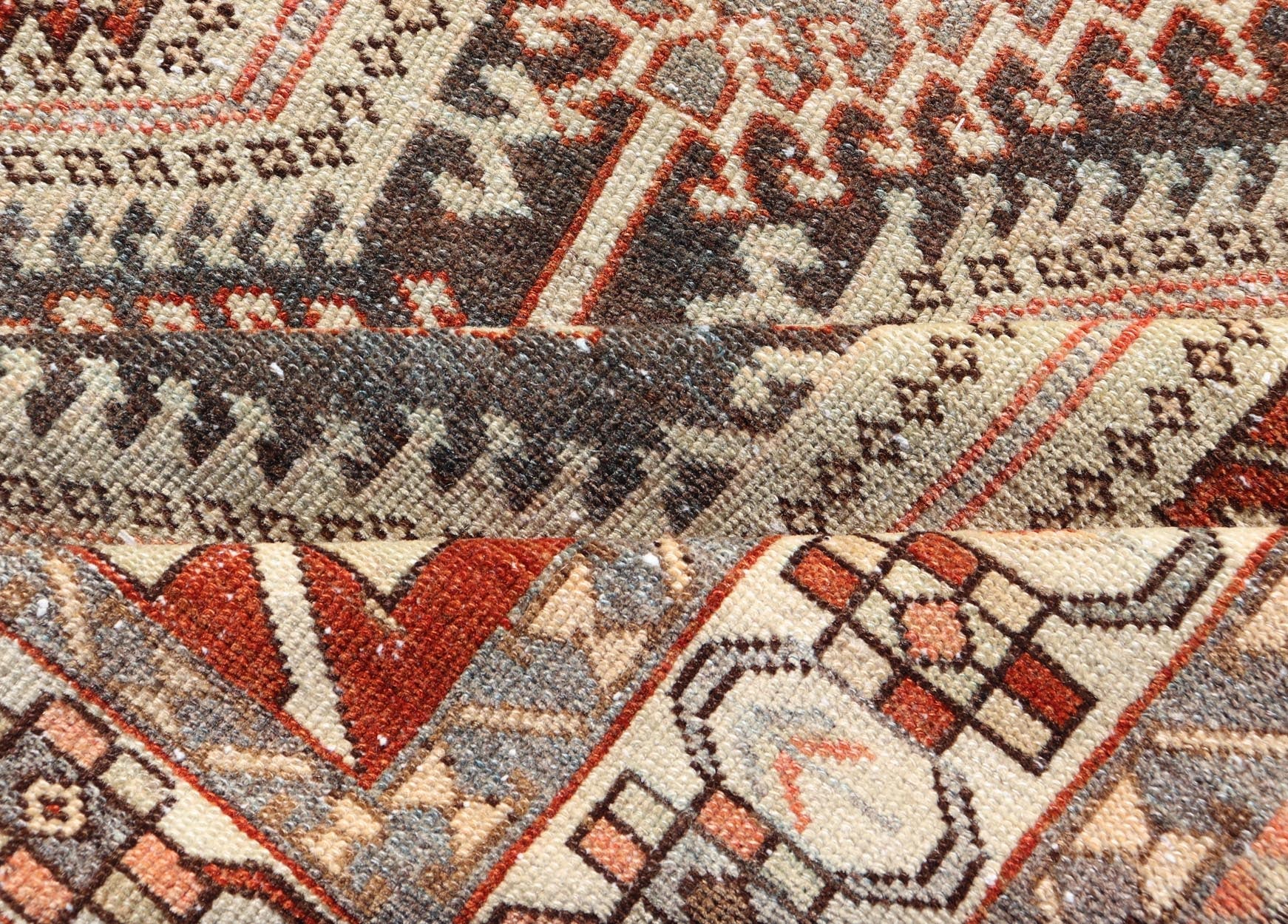 Antique Persian Tribal Bakhtiari Rug with Geometric Design Antique Tribal Bakhtiari Rug, rug EMB - 9620 - P13523, country of origin / type: Persian / Bakhtiari, circa Early - 20th Century. Measures: 5'2 x 8'3. - Keivan Woven ArtsEMB - 9620 - P13523 - 15965Rug