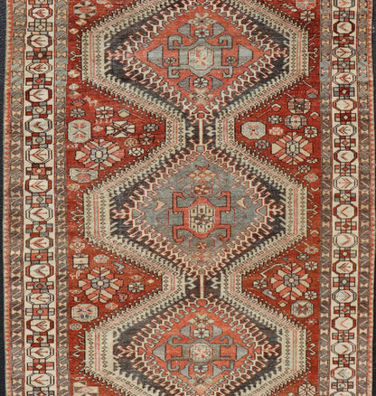 Antique Persian Tribal Bakhtiari Rug with Geometric Design Antique Tribal Bakhtiari Rug, rug EMB - 9620 - P13523, country of origin / type: Persian / Bakhtiari, circa Early - 20th Century. Measures: 5'2 x 8'3. - Keivan Woven ArtsEMB - 9620 - P13523 - 15965Rug