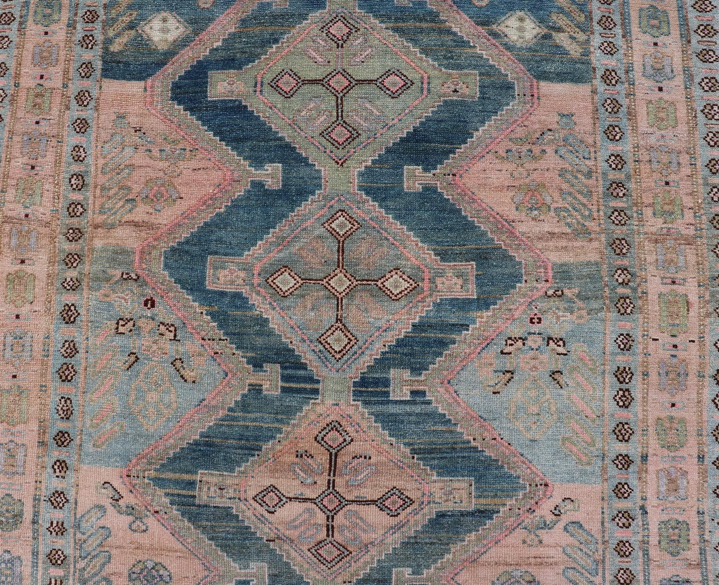 Antique Gallery Kurdish Rug in Wool with Sub - Geometric Design This antique Persian Kurdish rug has been hand - knotted in wool and features an all - over, sub - geometric medallion design rendered in multicolor. A complementary, multi - tiered border e... - Keivan Woven ArtsEMB - 9621 - P13536 - 15971Rug