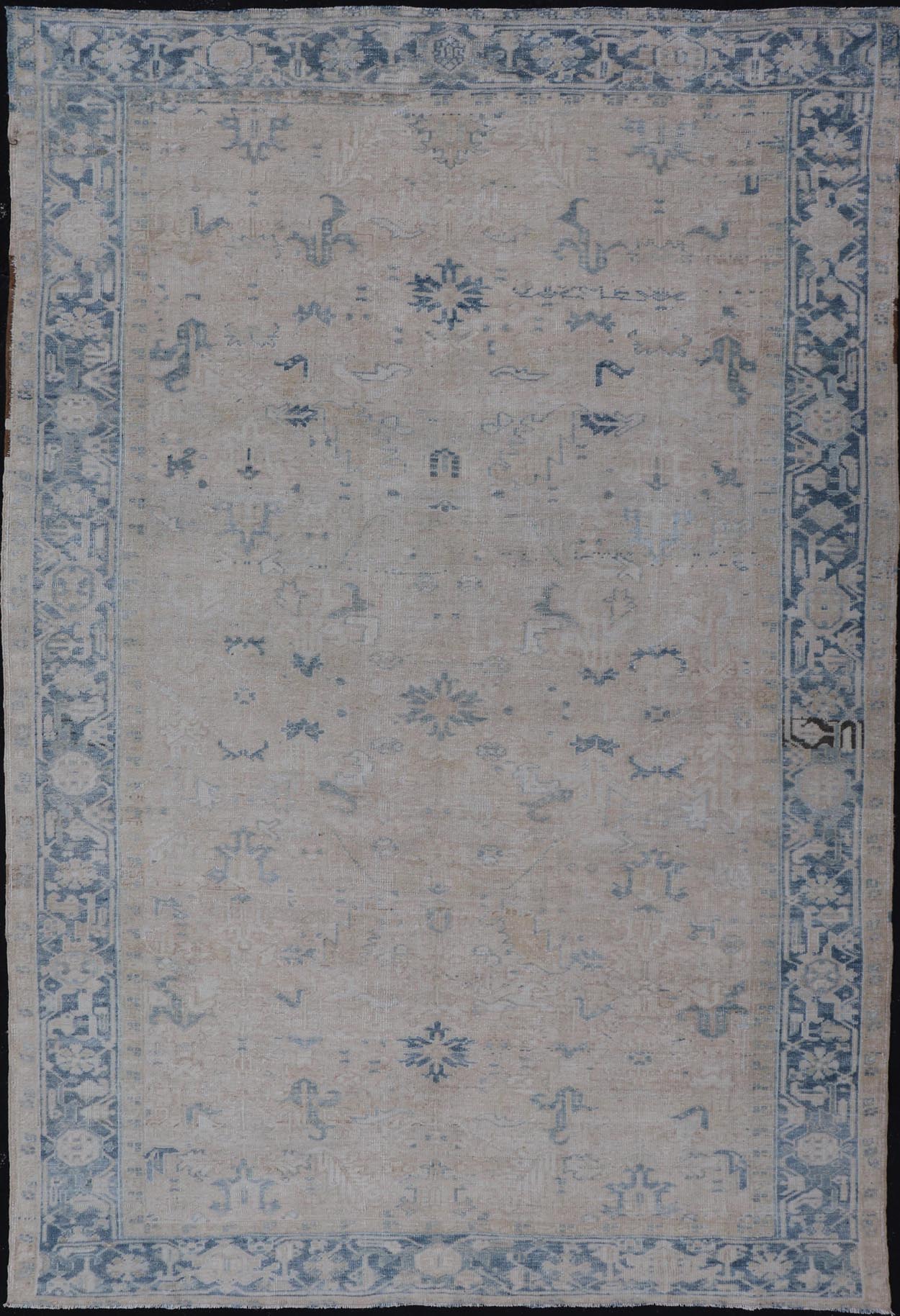 Antique Persian Heriz Rug with Sub - Geometric Design in Cream and Blue Antique Heriz Rug in blue and creams with all over design. Keivan Woven Arts / rug EMB - 9622 - P13579, country of origin / type: Persian / Heriz, circa Early - 20th Century. ... - Keivan Woven ArtsEMB - 9622 - P13579 - 15977Rug