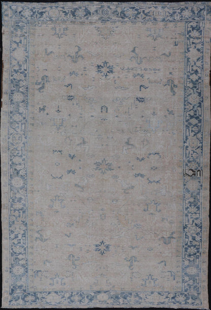 Antique Persian Heriz Rug with Sub - Geometric Design in Cream and Blue Antique Heriz Rug in blue and creams with all over design. Keivan Woven Arts / rug EMB - 9622 - P13579, country of origin / type: Persian / Heriz, circa Early - 20th Century. ... - Keivan Woven ArtsEMB - 9622 - P13579 - 15977Rug