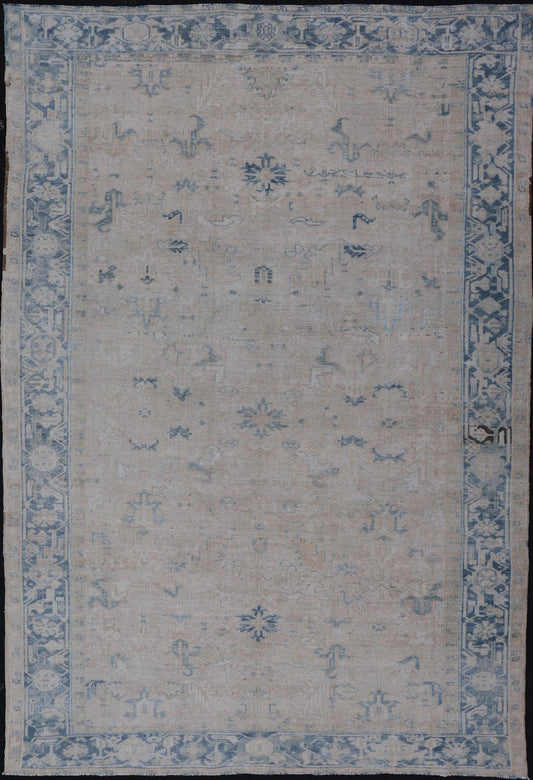 Antique Persian Heriz Rug with Sub - Geometric Design in Cream and Blue Antique Heriz Rug in blue and creams with all over design. Keivan Woven Arts / rug EMB - 9622 - P13579, country of origin / type: Persian / Heriz, circa Early - 20th Century. ... - Keivan Woven ArtsEMB - 9622 - P13579 - 15977Rug
