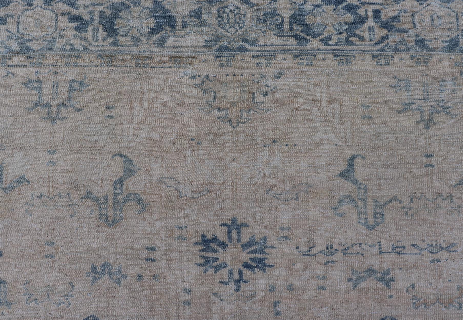 Antique Persian Heriz Rug with Sub - Geometric Design in Cream and Blue Antique Heriz Rug in blue and creams with all over design. Keivan Woven Arts / rug EMB - 9622 - P13579, country of origin / type: Persian / Heriz, circa Early - 20th Century. ... - Keivan Woven ArtsEMB - 9622 - P13579 - 15977Rug