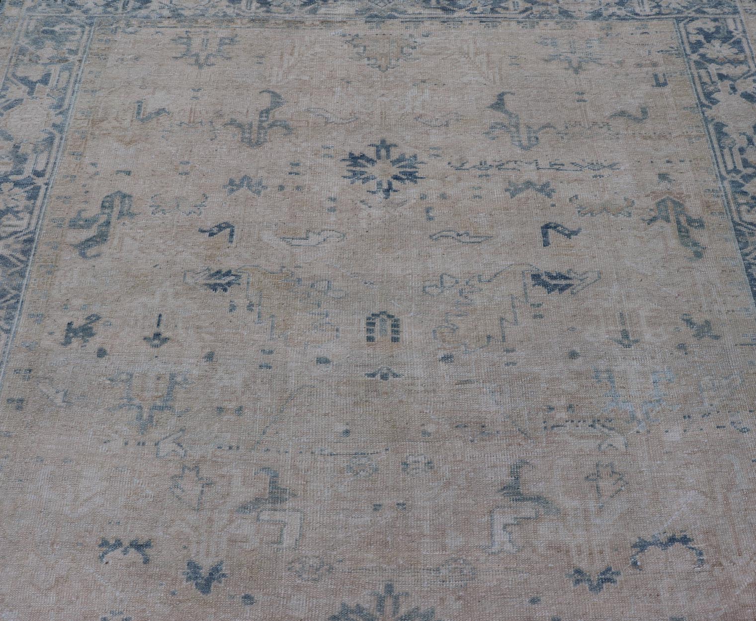 Antique Persian Heriz Rug with Sub - Geometric Design in Cream and Blue Antique Heriz Rug in blue and creams with all over design. Keivan Woven Arts / rug EMB - 9622 - P13579, country of origin / type: Persian / Heriz, circa Early - 20th Century. ... - Keivan Woven ArtsEMB - 9622 - P13579 - 15977Rug
