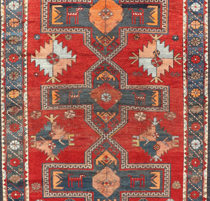 Measures: 5'1 x 7'3 Antique Caucasian Kazak Rug with Sub - Geometric Large Tribal Medallions Design. Keivan Woven Arts / rug EMB - 9624 - 13568, country of origin / type: Caucasus / Kazak, circa Late - 19th Century. Antique Caucasian Kazak Rug with Sub - Geo... - Keivan Woven ArtsEMB - 9624 - 13568 - 15983Rug