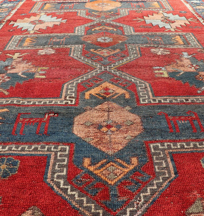Measures: 5'1 x 7'3 Antique Caucasian Kazak Rug with Sub - Geometric Large Tribal Medallions Design. Keivan Woven Arts / rug EMB - 9624 - 13568, country of origin / type: Caucasus / Kazak, circa Late - 19th Century. Antique Caucasian Kazak Rug with Sub - Geo... - Keivan Woven ArtsEMB - 9624 - 13568 - 15983Rug