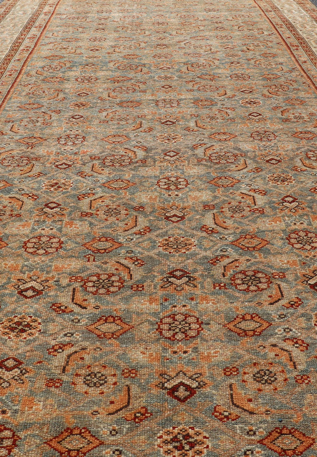 Antique Kurdish Gallery Rug With All - Over Geometric Design Measures: 5'8 x 14'0 This antique Persian Kurdish gallery rug is filled with eccentric colors and details. The multi - tiered border features nature motifs rendered in the same col... - Keivan Woven ArtsEMB - 9626 - P13879 - 15995Rug
