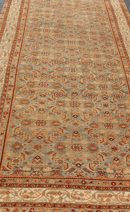 Antique Kurdish Gallery Rug With All - Over Geometric Design Measures: 5'8 x 14'0 This antique Persian Kurdish gallery rug is filled with eccentric colors and details. The multi - tiered border features nature motifs rendered in the same col... - Keivan Woven ArtsEMB - 9626 - P13879 - 15995Rug