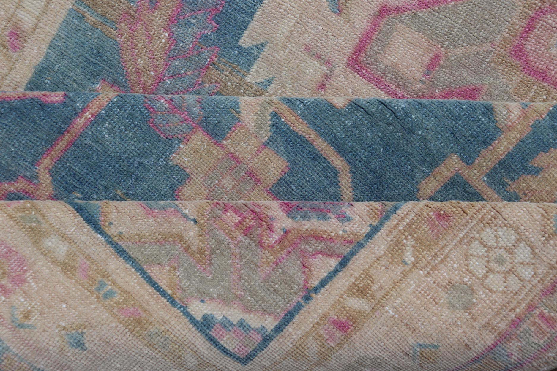 Antique Persian Gallery Mahal Rug in Wool with Floral Medallion Design This antique Persian gallery Mahal rug has been hand - knotted in wool and features an all - over sub - geometric floral design rendered in blue, green, pink and neutral tones. A ... - Keivan Woven ArtsEMB - 9627 - P13892 - 16001Rug