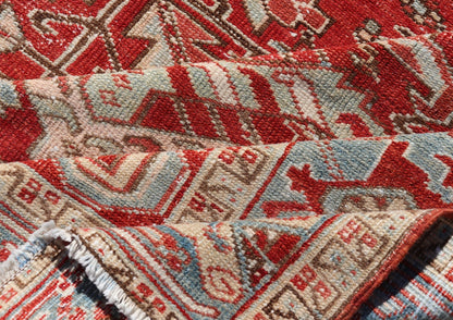 Antique Persian All - Over Heriz Rug with All - Over Geometric Design Antique Persian all - over Heriz rug with all - over geometric design in soft red and blue. Keivan Woven Arts / Rug / EMB - 9630 - P13578, country of origin / type: Iran /Heriz, circa 192... - Keivan Woven ArtsEMB - 9630 - P13578 - 16013Rug