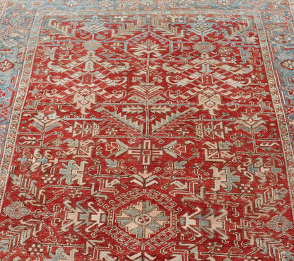 Antique Persian All - Over Heriz Rug with All - Over Geometric Design Antique Persian all - over Heriz rug with all - over geometric design in soft red and blue. Keivan Woven Arts / Rug / EMB - 9630 - P13578, country of origin / type: Iran /Heriz, circa 192... - Keivan Woven ArtsEMB - 9630 - P13578 - 16013Rug