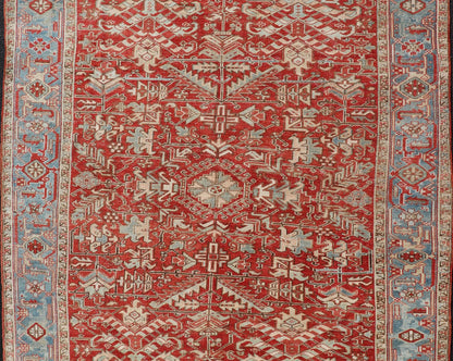Antique Persian All - Over Heriz Rug with All - Over Geometric Design Antique Persian all - over Heriz rug with all - over geometric design in soft red and blue. Keivan Woven Arts / Rug / EMB - 9630 - P13578, country of origin / type: Iran /Heriz, circa 192... - Keivan Woven ArtsEMB - 9630 - P13578 - 16013Rug