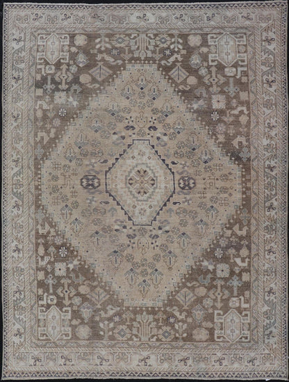 Persian Hand Knotted Shiraz Rug with Vertical Sub - Geometric Medallion Brown/Taupe Antique Persian Shiraz rug with Vertical Sub - Geometric Medallion. Keivan Woven Arts / rug EMB - 9631 - P13525, Keivan Woven Arts / country of origin / type: Iran / Shi... - Keivan Woven ArtsEMB - 9631 - P13525 - 16019Rug