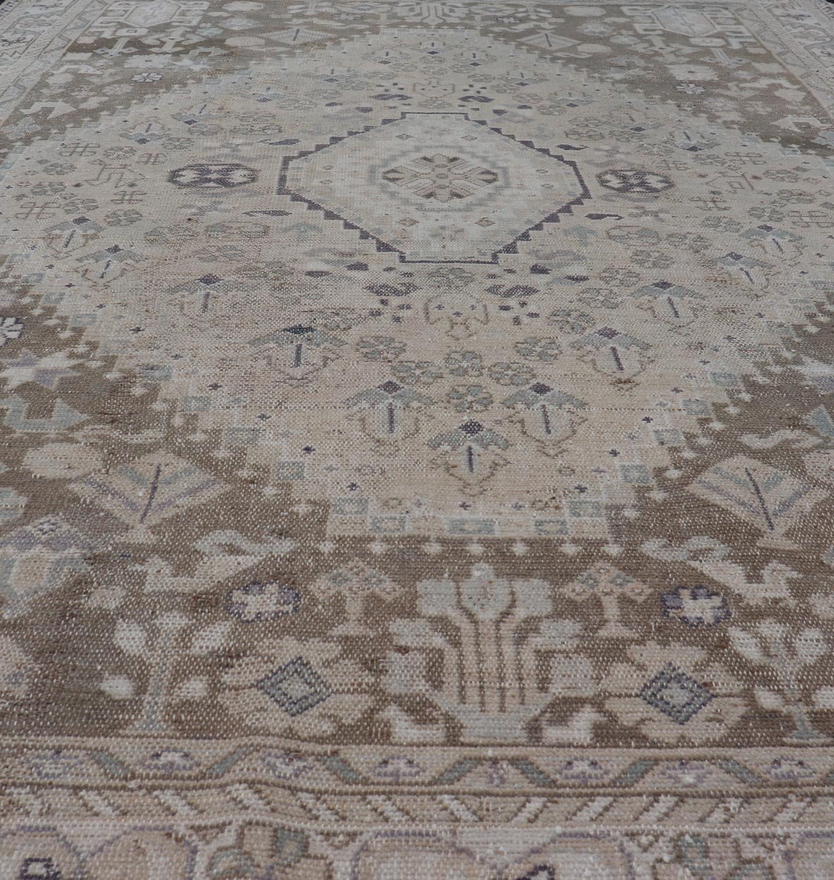 Persian Hand Knotted Shiraz Rug with Vertical Sub - Geometric Medallion Brown/Taupe Antique Persian Shiraz rug with Vertical Sub - Geometric Medallion. Keivan Woven Arts / rug EMB - 9631 - P13525, Keivan Woven Arts / country of origin / type: Iran / Shi... - Keivan Woven ArtsEMB - 9631 - P13525 - 16019Rug