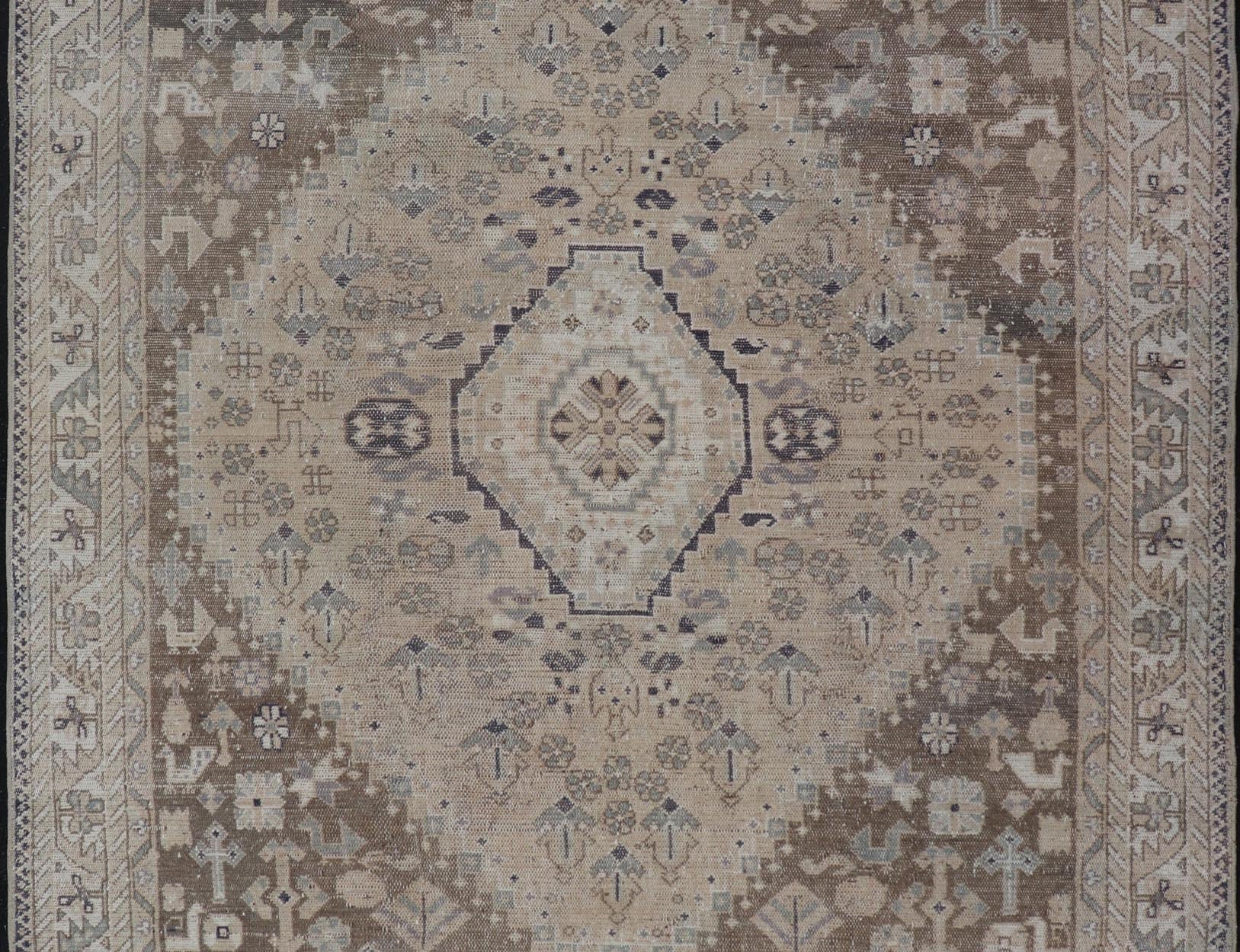 Persian Hand Knotted Shiraz Rug with Vertical Sub - Geometric Medallion Brown/Taupe Antique Persian Shiraz rug with Vertical Sub - Geometric Medallion. Keivan Woven Arts / rug EMB - 9631 - P13525, Keivan Woven Arts / country of origin / type: Iran / Shi... - Keivan Woven ArtsEMB - 9631 - P13525 - 16019Rug