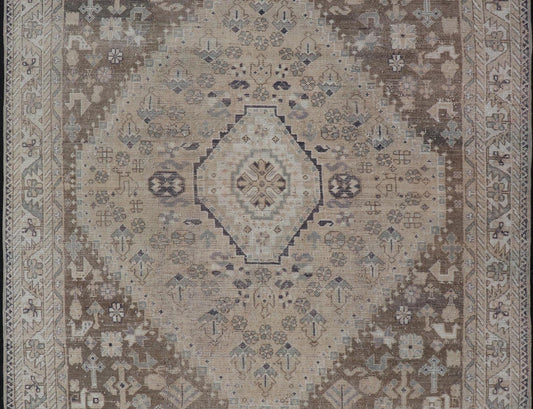 Persian Hand Knotted Shiraz Rug with Vertical Sub - Geometric Medallion Brown/Taupe Antique Persian Shiraz rug with Vertical Sub - Geometric Medallion. Keivan Woven Arts / rug EMB - 9631 - P13525, Keivan Woven Arts / country of origin / type: Iran / Shi... - Keivan Woven ArtsEMB - 9631 - P13525 - 16019Rug