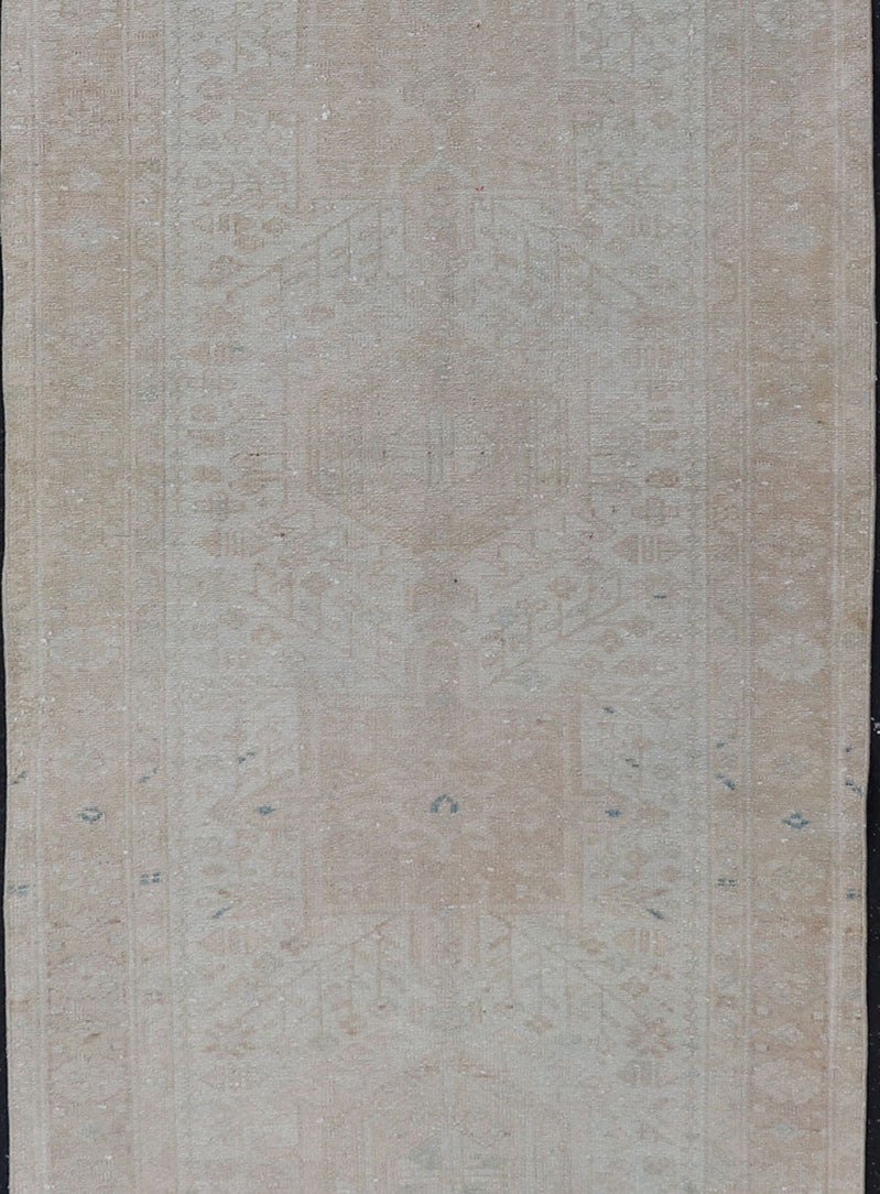 Vintage Muted Persian Karadjeh Runner with Medallions in Brown, Tan, Taupe. Keivan Woven Arts / rug EMB - 9632 - P13581, country of origin / type: Iran / Karadjeh, circa mid - 20th century This Persian Karajeh from the mid - 20th century bears an exquis... - Keivan Woven ArtsEMB - 9632 - P13581 - 16025Rug