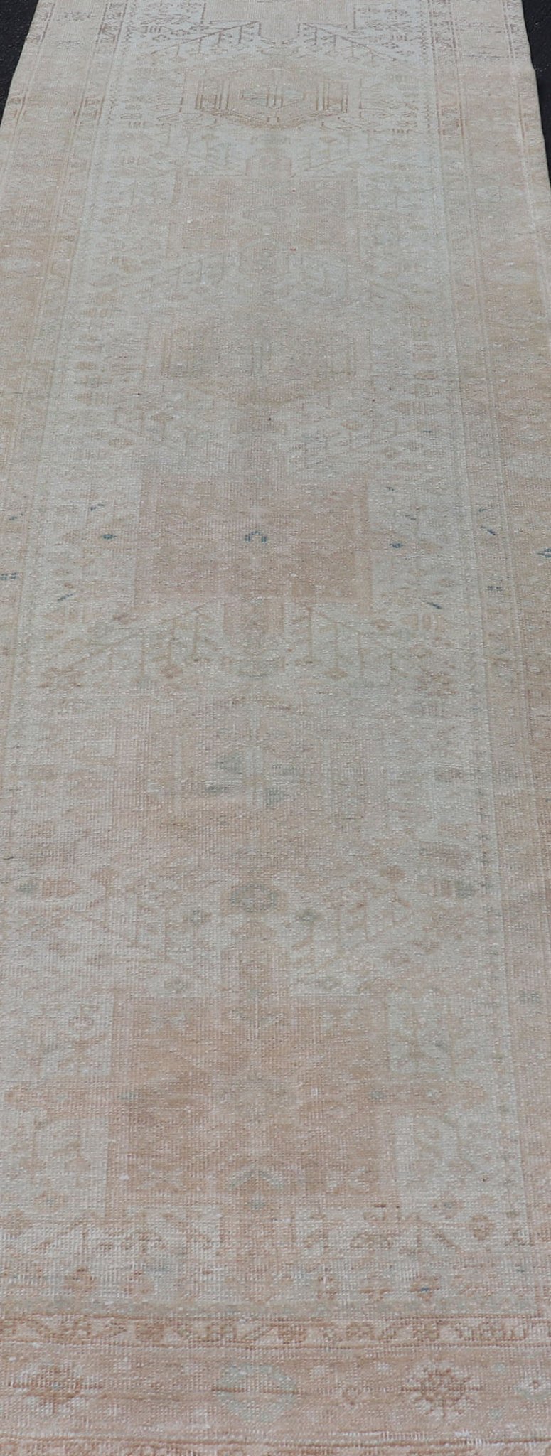 Vintage Muted Persian Karadjeh Runner with Medallions in Brown, Tan, Taupe. Keivan Woven Arts / rug EMB - 9632 - P13581, country of origin / type: Iran / Karadjeh, circa mid - 20th century This Persian Karajeh from the mid - 20th century bears an exquis... - Keivan Woven ArtsEMB - 9632 - P13581 - 16025Rug