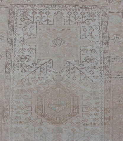Vintage Muted Persian Karadjeh Runner with Medallions in Brown, Tan, Taupe. Keivan Woven Arts / rug EMB - 9632 - P13581, country of origin / type: Iran / Karadjeh, circa mid - 20th century This Persian Karajeh from the mid - 20th century bears an exquis... - Keivan Woven ArtsEMB - 9632 - P13581 - 16025Rug