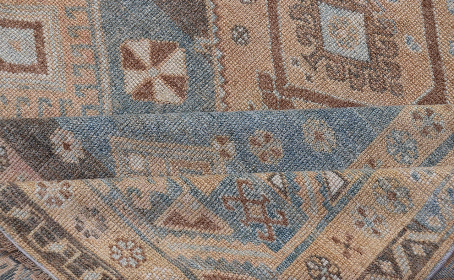 Antique Persian Kurdish Rug with All - Over Geometrics by Keivan Woven Arts. Measures: 5'4 x 10'5 Softly colored antique Persian Gallery Kurdish rug with all - over geometric and diamond design. Keivan Woven Arts / rug EMB - 9634 - P1386... - Keivan Woven ArtsEMB - 9634 - P13861 - 14892Rug