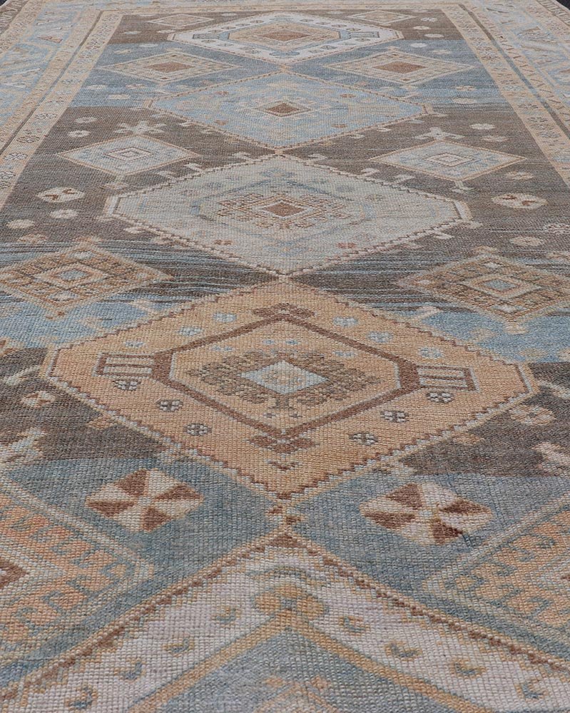Antique Persian Kurdish Rug with All - Over Geometrics by Keivan Woven Arts. Measures: 5'4 x 10'5 Softly colored antique Persian Gallery Kurdish rug with all - over geometric and diamond design. Keivan Woven Arts / rug EMB - 9634 - P1386... - Keivan Woven ArtsEMB - 9634 - P13861 - 14892Rug