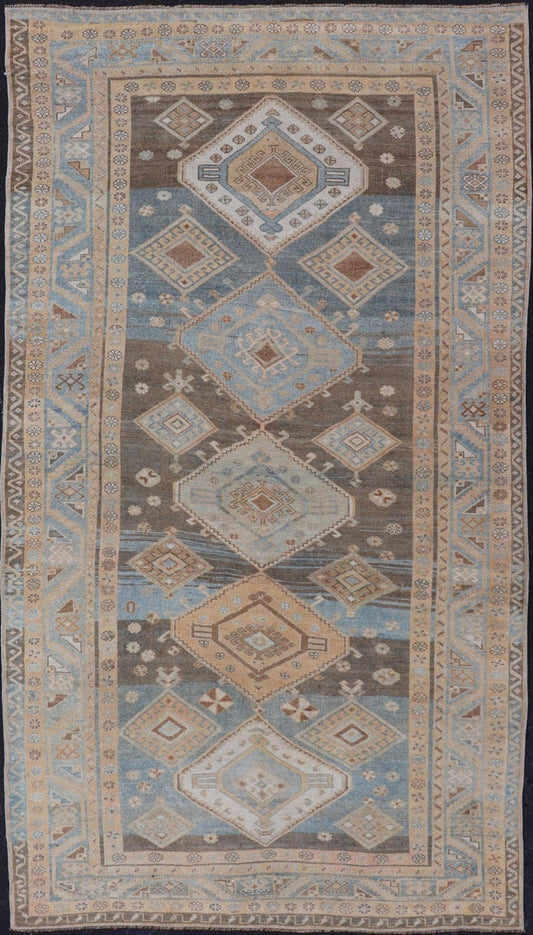 Antique Persian Kurdish Rug with All - Over Geometrics by Keivan Woven Arts. Measures: 5'4 x 10'5 Softly colored antique Persian Gallery Kurdish rug with all - over geometric and diamond design. Keivan Woven Arts / rug EMB - 9634 - P1386... - Keivan Woven ArtsEMB - 9634 - P13861 - 14892Rug