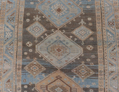 Antique Persian Kurdish Rug with All - Over Geometrics by Keivan Woven Arts. Measures: 5'4 x 10'5 Softly colored antique Persian Gallery Kurdish rug with all - over geometric and diamond design. Keivan Woven Arts / rug EMB - 9634 - P1386... - Keivan Woven ArtsEMB - 9634 - P13861 - 14892Rug
