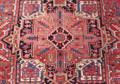 Antique Persian Heriz with Central Medallion Design in Red and Jewel Tones Antique Persian Heriz. Keivan Woven Arts / rug/ EMB - 9636 - P13586, country of origin / type: Iran, Persian / Heriz, circa Early - 20th century Measures: 8'6'' x 12'0'... - Keivan Woven ArtsEMB - 9636 - P13586 - 16031Rug
