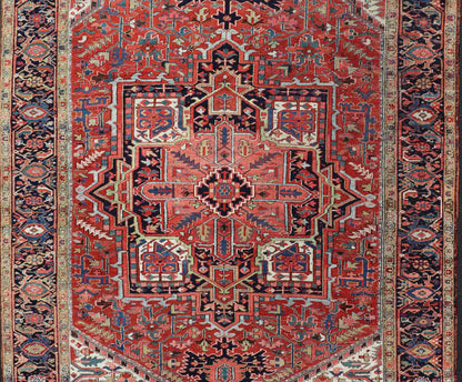 Antique Persian Heriz with Central Medallion Design in Red and Jewel Tones Antique Persian Heriz. Keivan Woven Arts / rug/ EMB - 9636 - P13586, country of origin / type: Iran, Persian / Heriz, circa Early - 20th century Measures: 8'6'' x 12'0'... - Keivan Woven ArtsEMB - 9636 - P13586 - 16031Rug