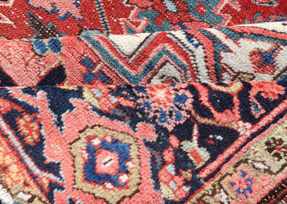 Antique Persian Heriz with Central Medallion Design in Red and Jewel Tones Antique Persian Heriz. Keivan Woven Arts / rug/ EMB - 9636 - P13586, country of origin / type: Iran, Persian / Heriz, circa Early - 20th century Measures: 8'6'' x 12'0'... - Keivan Woven ArtsEMB - 9636 - P13586 - 16031Rug